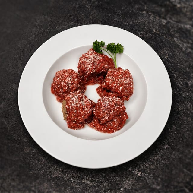 5 Meatballs with Thick Red Sauce.