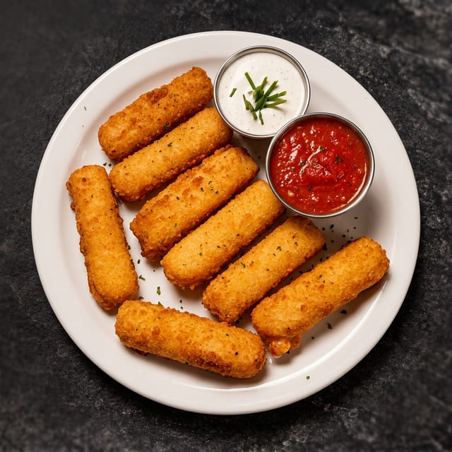 Fried Mozzarella Cheese Sticks.