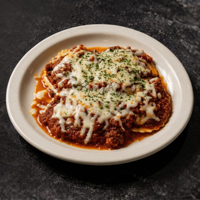 Baked Cheese Ravioli Bolognese.
